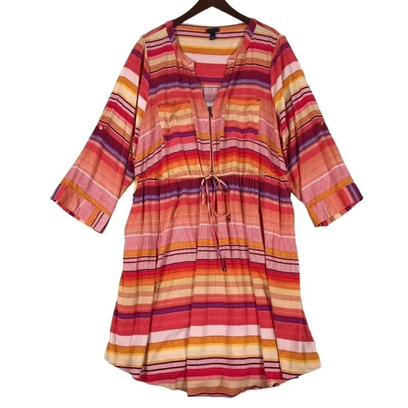 Torrid Shirt Dress Zip Front Size 3 3X Pockets Drawstring Waist Roll Tab Sleeves - Picture 1 of 15